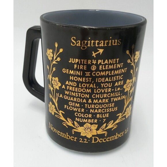 Federal Glass Zodiac Mug-Black and Gold-Milk Glass-1970s-Sagittarius the Archer - Picture 2 of 3